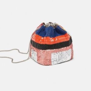 Zara Sequin Beaded Pouch Bucket Crossbody Limited Edition Bag